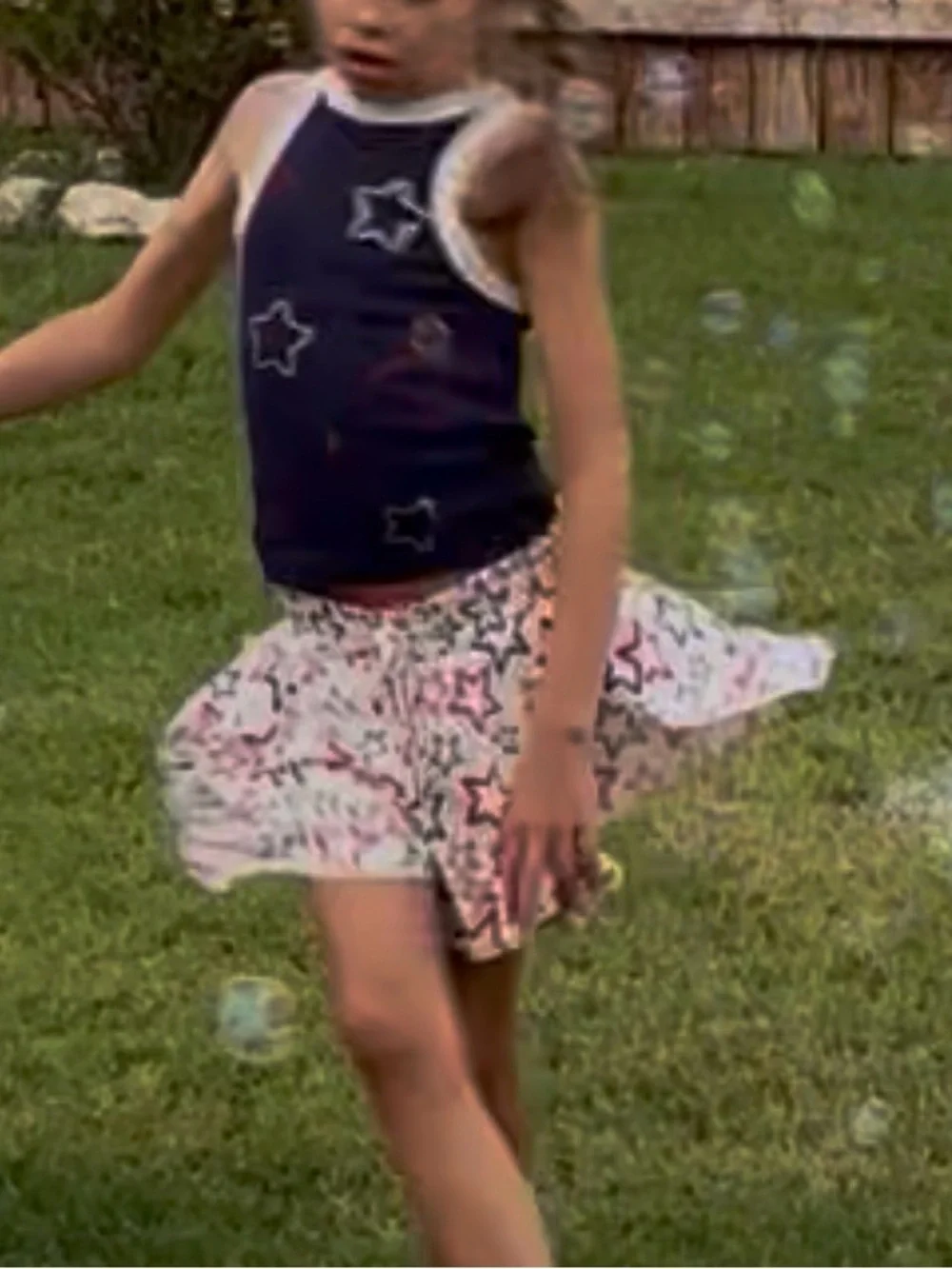 btween Girls Active Set Blue Top and White Skort with red and blue stars - Picture 4 of 6